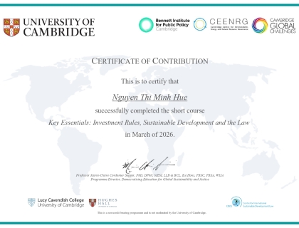 Certificate of Completion Key Essentials: Investment Rules, Sustainable Development and the Law